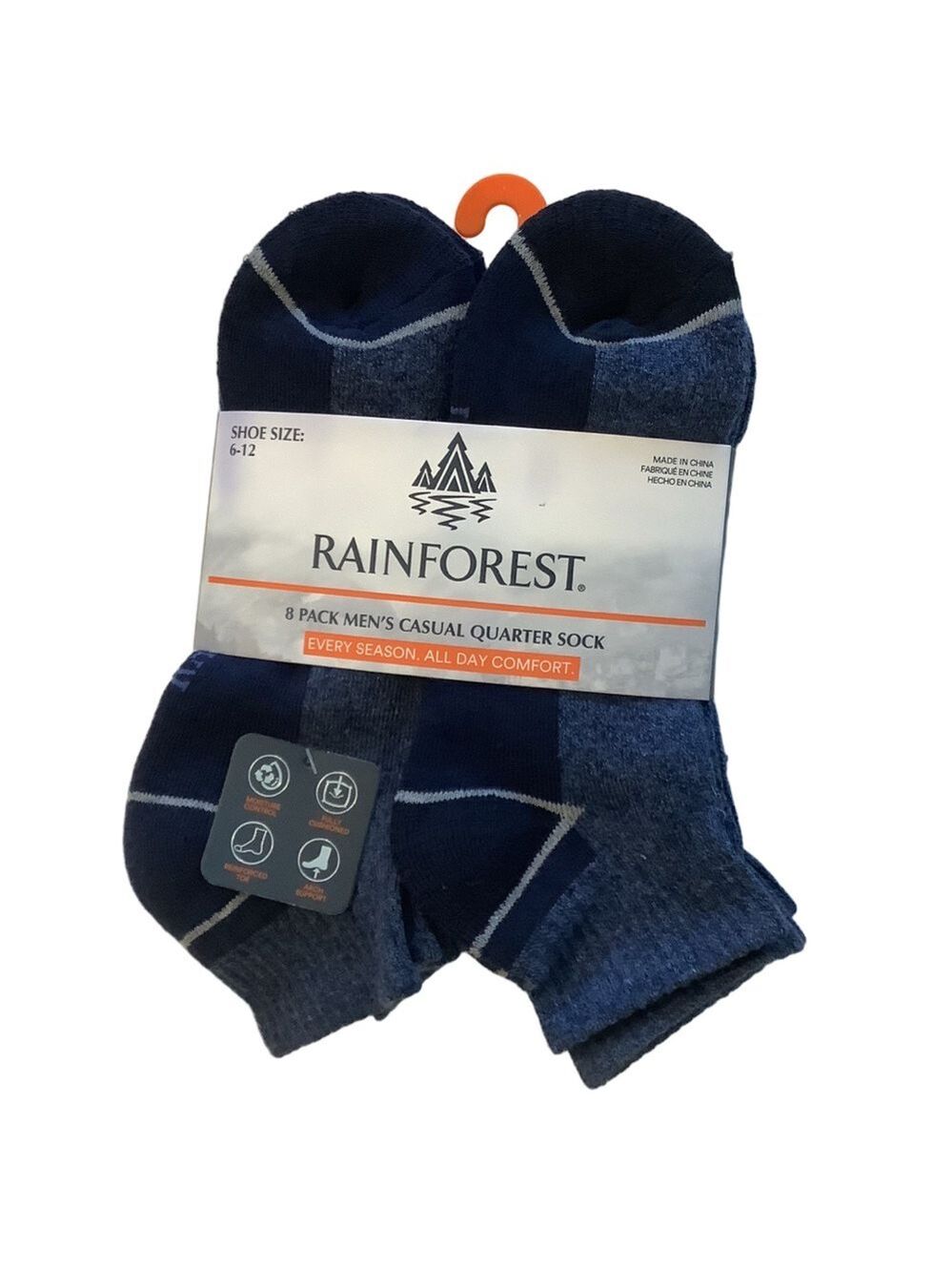 RAINFOREST Men’s Casual Quarter Socks Pack Of 8 New